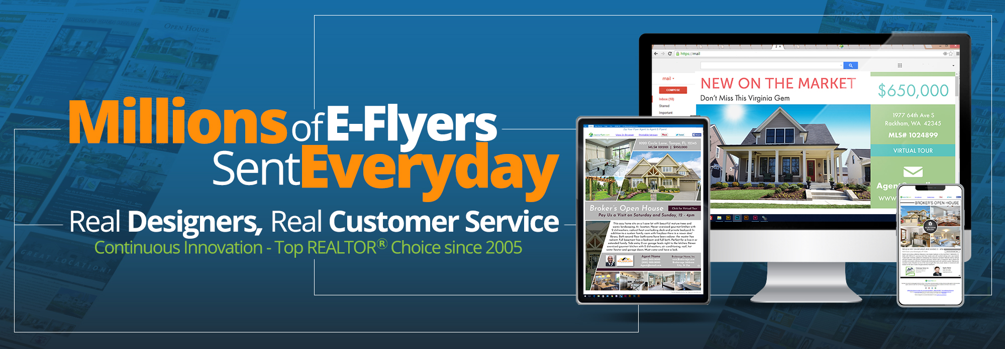 Zip Your Flyer real estate email flyer leader. Email blast other agents in your area with your new listings, price reduction, open houses and more.